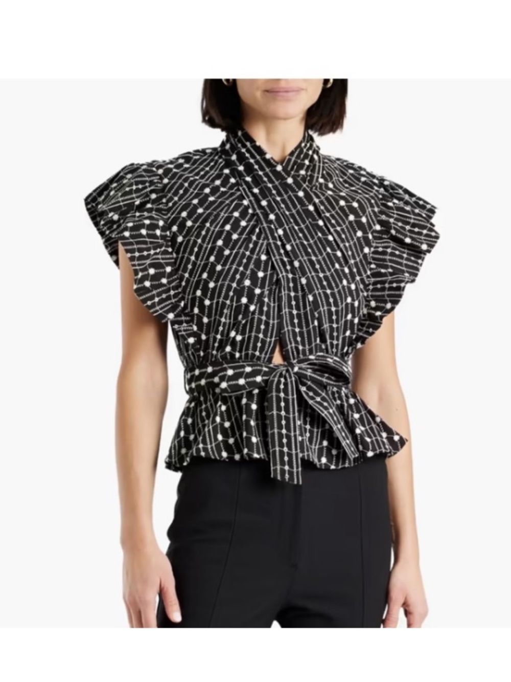 DEREK LAM 10 CROSBY
Brynn embroidered cutout cotton blouse Sz 8